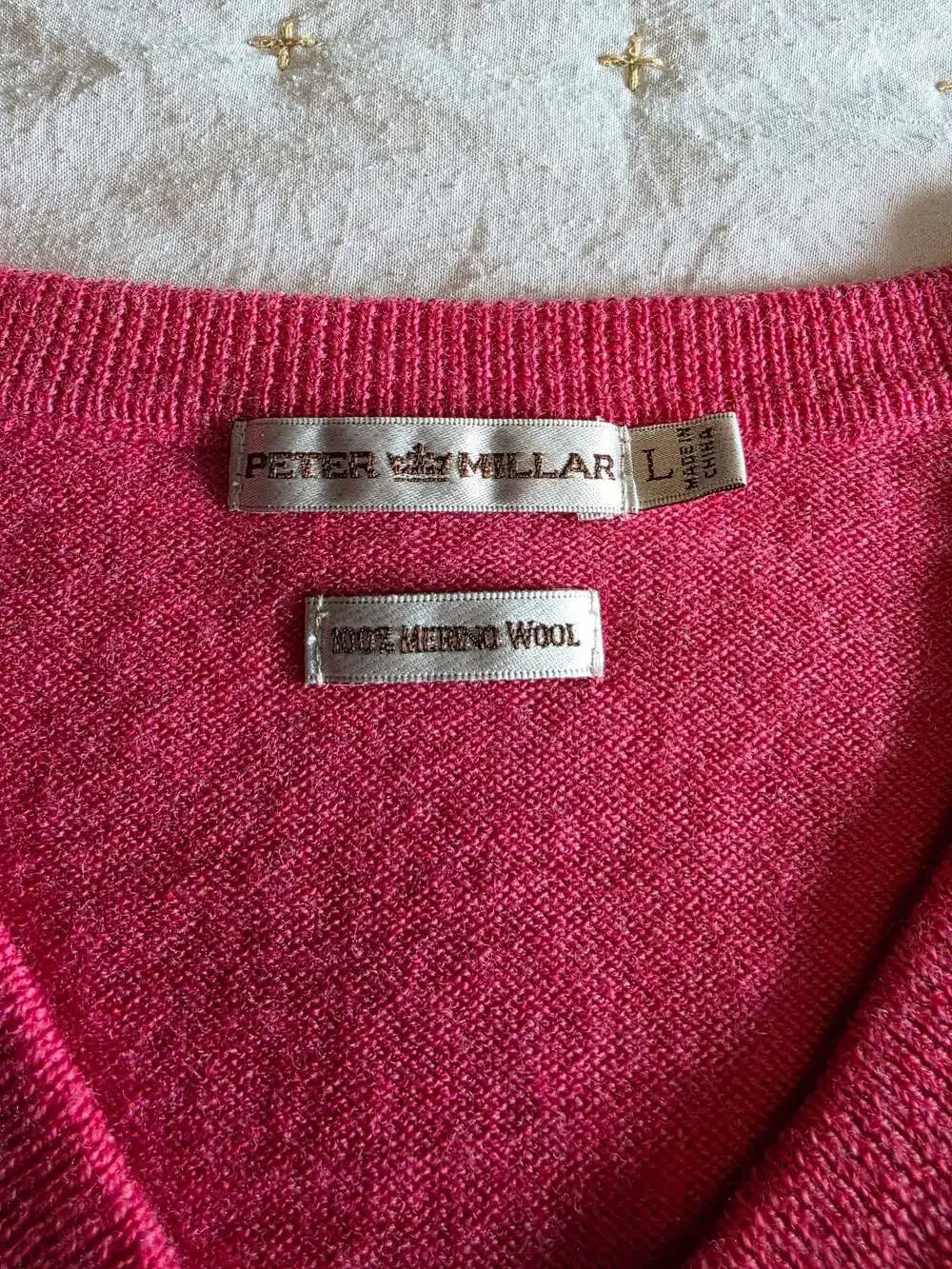 Peter Millar Men's V-Neck Sweater in Hot Pink 100% Extra Fine Italian Merino Woo